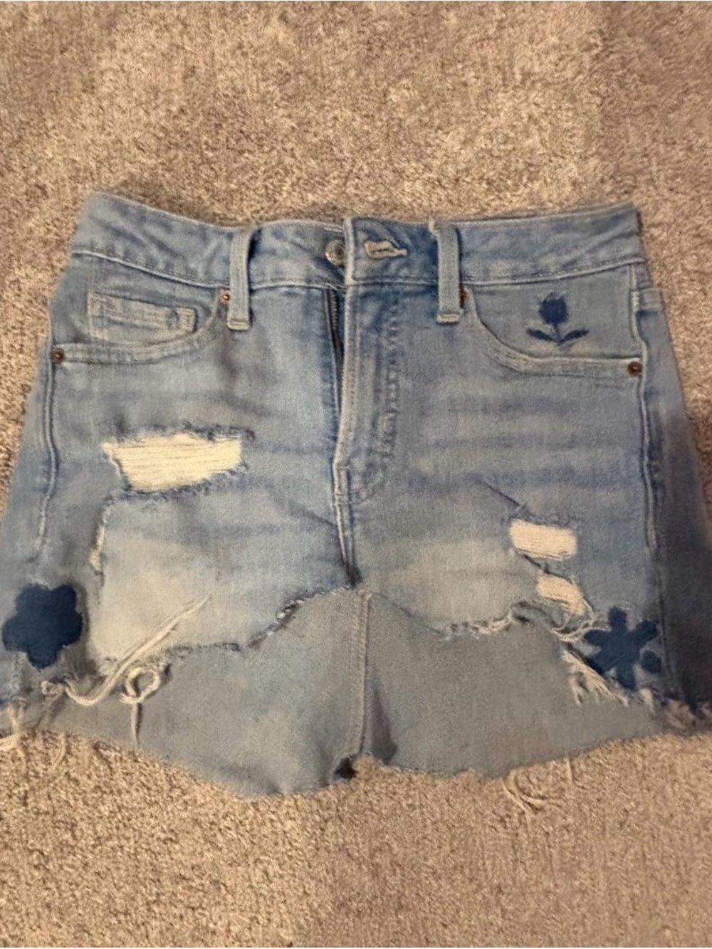 Old Navy Light Blue Distressed Denim Mini Skirt with Floral Appliques